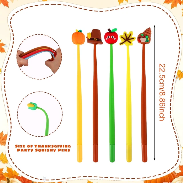 Alt view image 2 of 7 - 30 PCS Pens Fun Fall Pens Bulk, Cute Autumn Thanksgiving Gift Black ink, Soft silicone toppers, Prize for kids classroom, Thanksgiving fall party favors stuffers