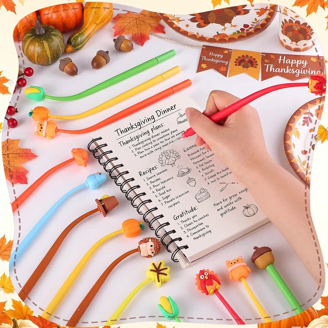 Alt view image 5 of 7 - 30 PCS Pens Fun Fall Pens Bulk, Cute Autumn Thanksgiving Gift Black ink, Soft silicone toppers, Prize for kids classroom, Thanksgiving fall party favors stuffers