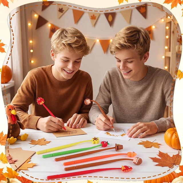 Alt view image 6 of 7 - 30 PCS Pens Fun Fall Pens Bulk, Cute Autumn Thanksgiving Gift Black ink, Soft silicone toppers, Prize for kids classroom, Thanksgiving fall party favors stuffers