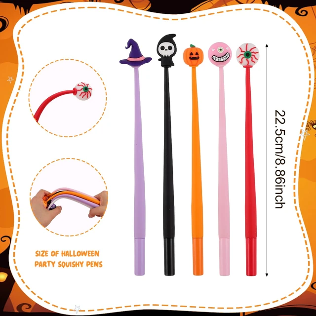Alt view image 2 of 7 - 30 PCS Halloween Fun Pens, Cute Pens Gifts Bulk Black ink, soft silicone toppers, Halloween goodie bags stuffer, Prize kids for classroom rewards