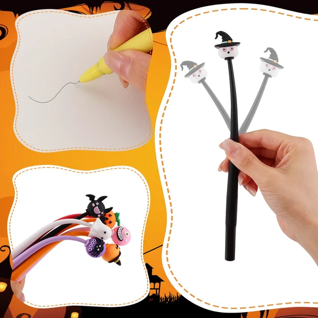 Alt view image 4 of 7 - 30 PCS Halloween Fun Pens, Cute Pens Gifts Bulk Black ink, soft silicone toppers, Halloween goodie bags stuffer, Prize kids for classroom rewards