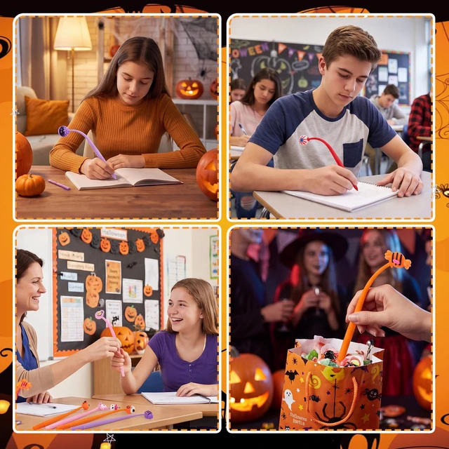 Alt view image 7 of 7 - 30 PCS Halloween Fun Pens, Cute Pens Gifts Bulk Black ink, soft silicone toppers, Halloween goodie bags stuffer, Prize kids for classroom rewards