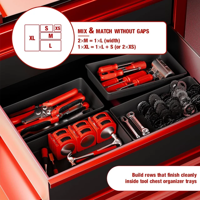 Alt view image 4 of 7 - 48PCS & 5 Sizes Tool Box Organizer Tray, Toolbox Drawer Organizer with Non-Slip Pads, Desk Drawer Divider Set, Fits Rolling Tool Chest Cabinet for Garage & Workbench