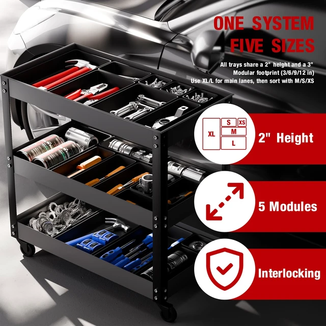 Alt view image 5 of 7 - 48PCS & 5 Sizes Tool Box Organizer Tray, Toolbox Drawer Organizer with Non-Slip Pads, Desk Drawer Divider Set, Fits Rolling Tool Chest Cabinet for Garage & Workbench