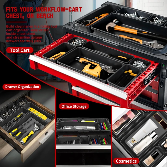 Alt view image 7 of 7 - 48PCS & 5 Sizes Tool Box Organizer Tray, Toolbox Drawer Organizer with Non-Slip Pads, Desk Drawer Divider Set, Fits Rolling Tool Chest Cabinet for Garage & Workbench