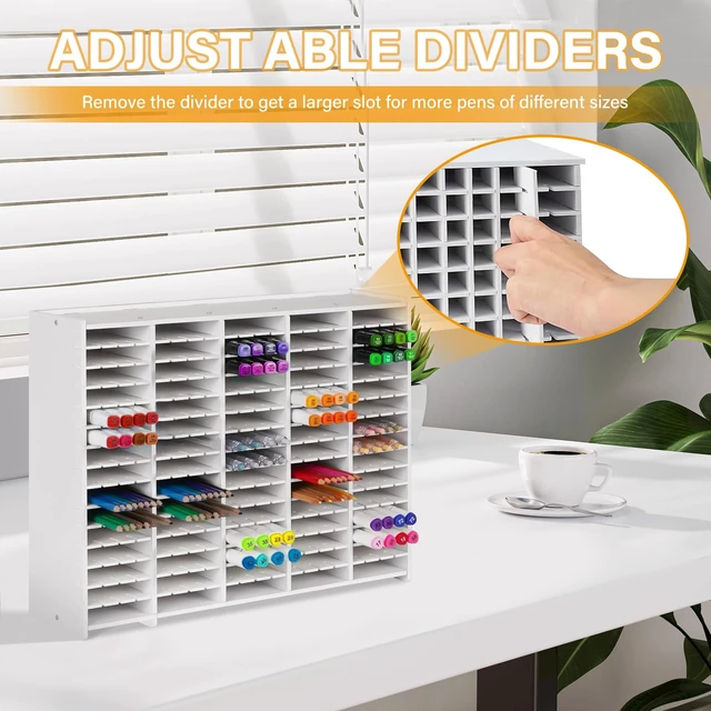 Alt view image 2 of 5 - Marker Organizer,300 Slots Marker Storage Organizer with Divider Marker Holder,Adjustable Marker Rack for Pens,Colored Pencils,Art Brushes,Home Office Art Room and Classroom Desk Organizer