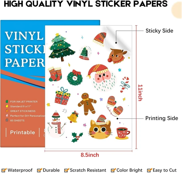 Alt view image 2 of 7 - 8.5x11 Printable Vinyl Sticker Paper, 60 Matte White Sheets Matte White Surface, for Inkjet Printers, Compatible With Cutting Machines, Labels, Decals & Craft Projects