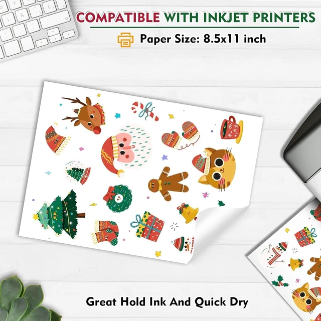 Alt view image 3 of 7 - 8.5x11 Printable Vinyl Sticker Paper, 60 Matte White Sheets Matte White Surface, for Inkjet Printers, Compatible With Cutting Machines, Labels, Decals & Craft Projects
