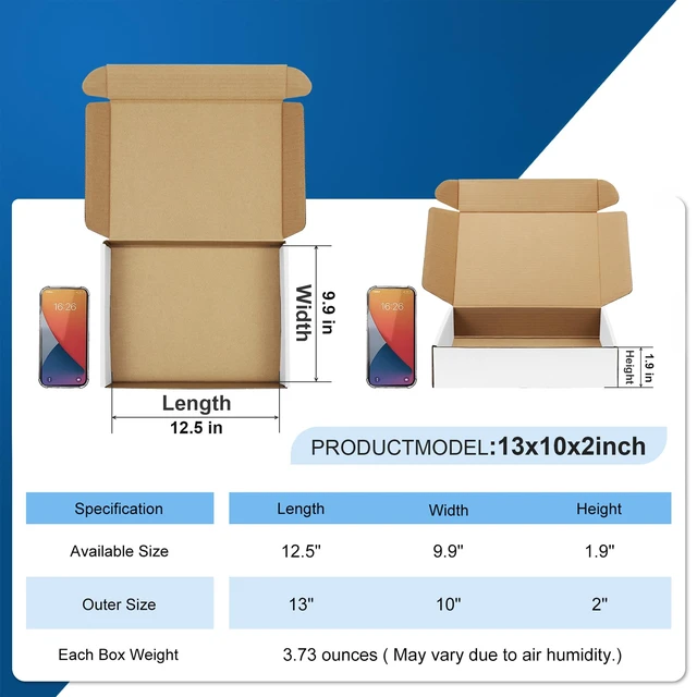 Alt view image 2 of 7 - 13x10x2 Shipping Boxes Medium for Small Business, 30 Pack, White Quick Fold Cardboard Boxes, Tab Locking Shoe Boxes for Shipping, Easy Assemble Mailing Boxes, Shape Well Boxes for Packaging