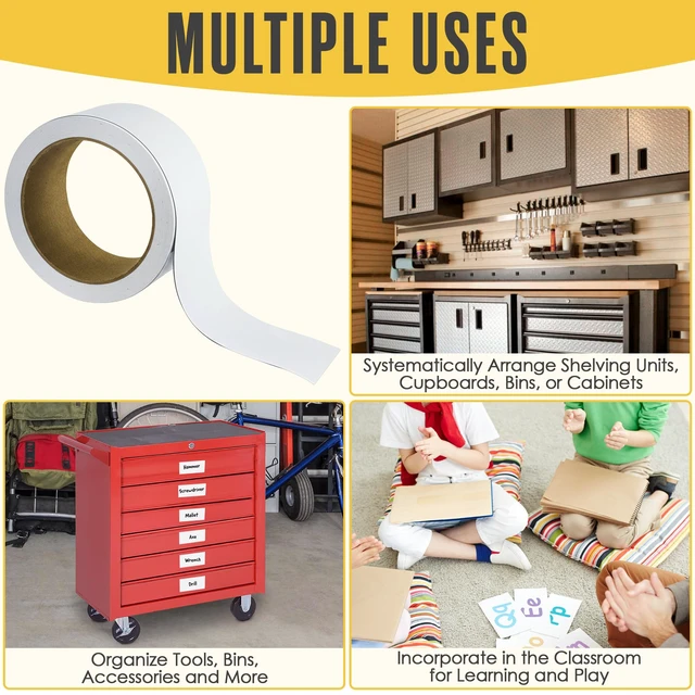Alt view image 5 of 7 - Magnetic Strip, Magnetic Tape, Magnet Tape, Dry Erase Label 2 in x 50 Ft Magnet Roll, Strips for White Board, Write On Labels, Whiteboard Sheet, Dry Erase Sheet, Writable, Wipe Off, Blank
