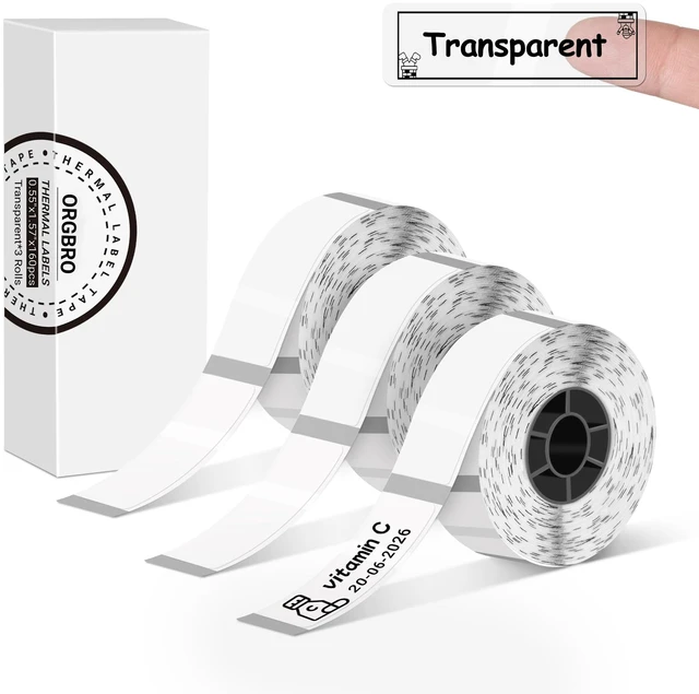 Main image of Genuine X1 Label Maker Tape, 14×40mm, 3-Roll, Transparent Pre-cut Thermal Labels, Easy Tear off, BPA-Free, Strong Adhesion, Water-Proof & Oil-Proof, Great for School, Office, Home