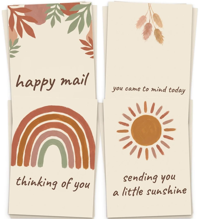Main image of 24 Thinking of You Cards with Envelopes - 24 Unique Modern Boho Designs, Warm Earth Tones, Short Starter Line Inside, Just Because Assortment