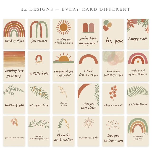 Alt view image 3 of 6 - 24 Thinking of You Cards with Envelopes - 24 Unique Modern Boho Designs, Warm Earth Tones, Short Starter Line Inside, Just Because Assortment