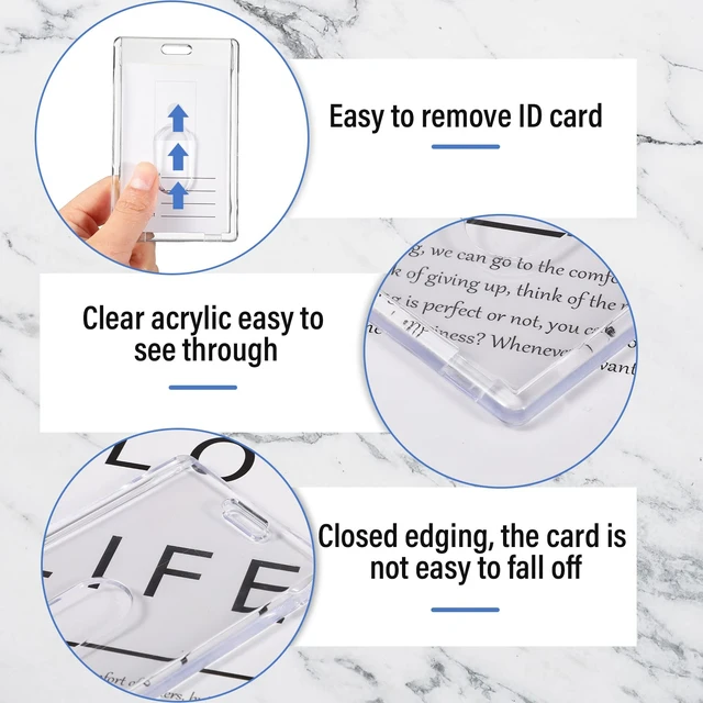 Alt view image 3 of 7 - 90 Pcs Hard Plastic Badge Holder Vertical Clear ID Badge Holders Acrylic Heavy Duty Id Card Holder, Waterproof Transparent Heavy Duty Protector Case, for Office School Hospital Lanyard
