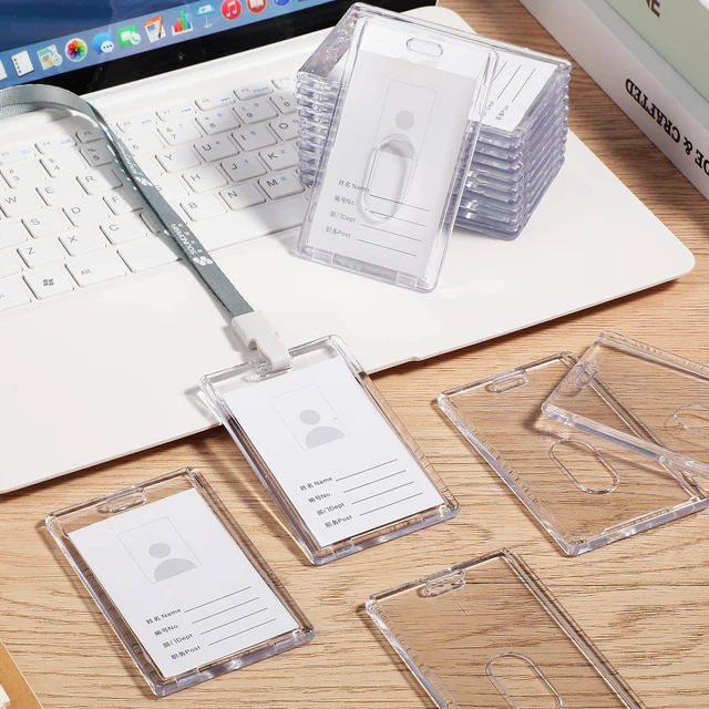 Alt view image 5 of 7 - 90 Pcs Hard Plastic Badge Holder Vertical Clear ID Badge Holders Acrylic Heavy Duty Id Card Holder, Waterproof Transparent Heavy Duty Protector Case, for Office School Hospital Lanyard