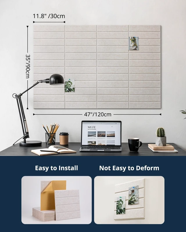 Alt view image 2 of 7 - Cork Board, 48"x36" Felt Bulletin Board with Self Adhesive Camel Cork Boards for Office, 12 Pack Pin Boards For Walls, Use in Bedroom Home Classroom Decor