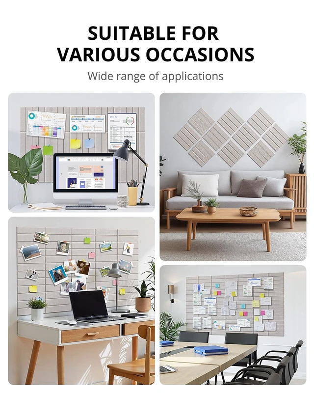 Alt view image 6 of 7 - Cork Board, 48"x36" Felt Bulletin Board with Self Adhesive Camel Cork Boards for Office, 12 Pack Pin Boards For Walls, Use in Bedroom Home Classroom Decor