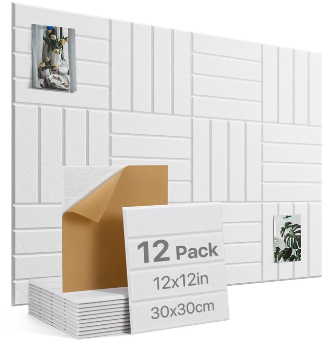 Main image of Cork Board, 48"x36" Felt Bulletin Board with Self Adhesive White Cork Boards for Office, 12 Pack Pin Boards For Walls, Use in Bedroom Home Classroom Decor
