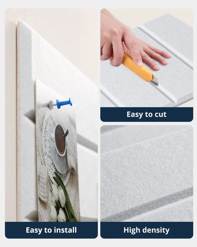 Alt view image 4 of 7 - Cork Board, 48"x36" Felt Bulletin Board with Self Adhesive White Cork Boards for Office, 12 Pack Pin Boards For Walls, Use in Bedroom Home Classroom Decor