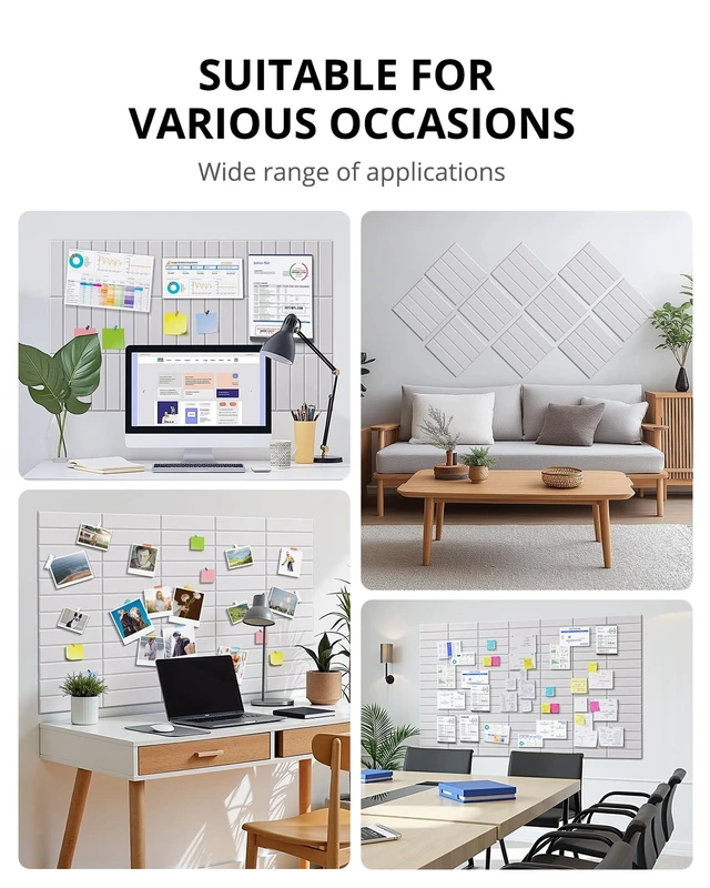 Alt view image 6 of 7 - Cork Board, 48"x36" Felt Bulletin Board with Self Adhesive White Cork Boards for Office, 12 Pack Pin Boards For Walls, Use in Bedroom Home Classroom Decor