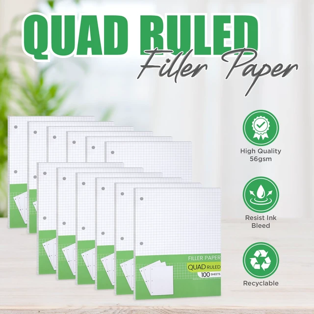 Alt view image 2 of 5 - Graph Paper, Filler Paper Loose leaf Graph Paper - 8 x 10.5" - Graph Ruled, 4x4 Quad Ruled Notebook Paper, 3 Hole Punched Loose leaf Papers for 3 Ring Binders - 100 Sheets per Pack (12 Pack)