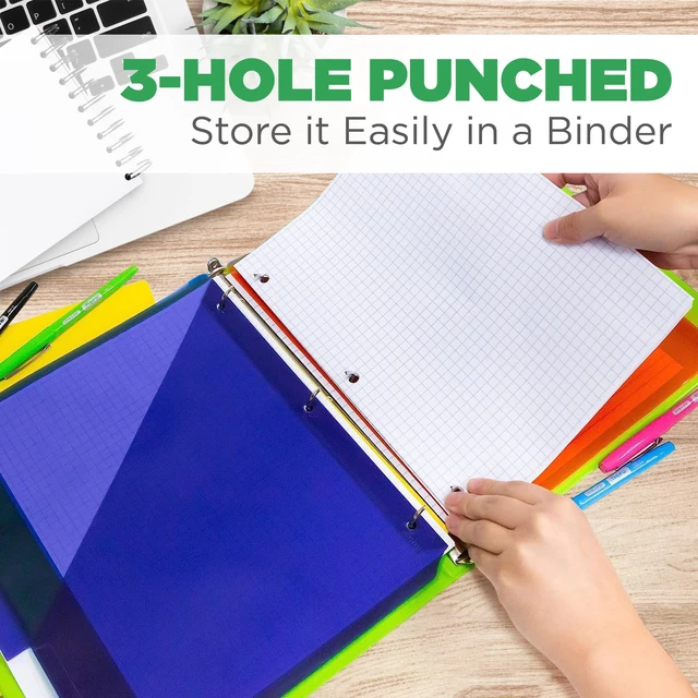 Alt view image 3 of 5 - Graph Paper, Filler Paper Loose leaf Graph Paper - 8 x 10.5" - Graph Ruled, 4x4 Quad Ruled Notebook Paper, 3 Hole Punched Loose leaf Papers for 3 Ring Binders - 100 Sheets per Pack (12 Pack)