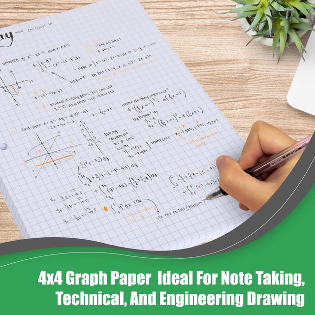 Alt view image 4 of 5 - Graph Paper, Filler Paper Loose leaf Graph Paper - 8 x 10.5" - Graph Ruled, 4x4 Quad Ruled Notebook Paper, 3 Hole Punched Loose leaf Papers for 3 Ring Binders - 100 Sheets per Pack (12 Pack)