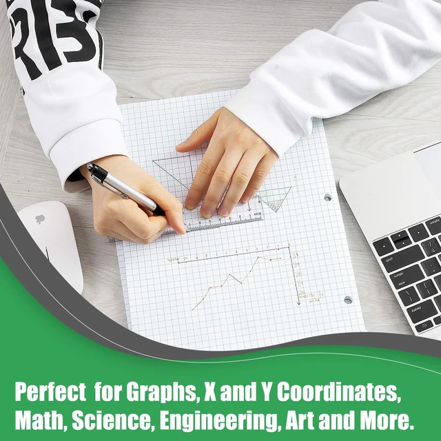 Alt view image 5 of 5 - Graph Paper, Filler Paper Loose leaf Graph Paper - 8 x 10.5" - Graph Ruled, 4x4 Quad Ruled Notebook Paper, 3 Hole Punched Loose leaf Papers for 3 Ring Binders - 100 Sheets per Pack (12 Pack)