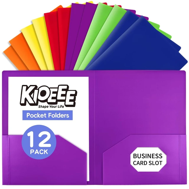 Main image of Plastic Folders with Pockets(12 Pack),Heavy Duty Plastic Folders with 2 Pocket and Business Card Slot,Fit Letter Size Paper,Assorted Color for School