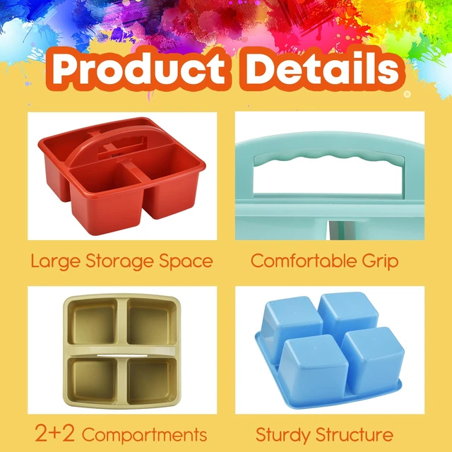 Alt view image 3 of 7 - Plastic Classroom Caddy Organizer with Handle, 6-Pack 4 Compartments Teacher Supply Storage Caddy for Classroom, Table, Desk, Office, Art Crafts - Macaroon