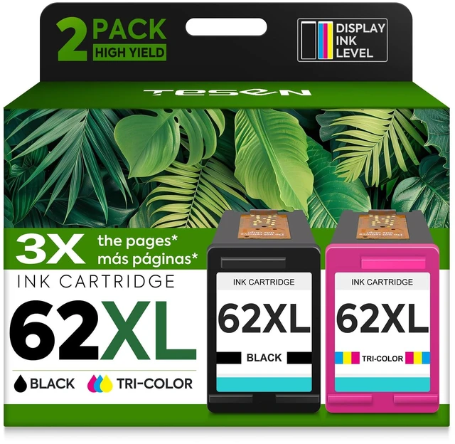 Main image of 62XL Ink Cartridges Black and Color Replacement for HP 62XL Combo Pack Compatible for HP ink 62 XL for Envy 7640 7645 5660 5540 OfficeJet 5740 5741 8040 OfficeJet 200 250 258 Printer (2-Pack)