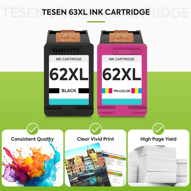 Alt view image 6 of 7 - 62XL Ink Cartridges Black and Color Replacement for HP 62XL Combo Pack Compatible for HP ink 62 XL for Envy 7640 7645 5660 5540 OfficeJet 5740 5741 8040 OfficeJet 200 250 258 Printer (2-Pack)