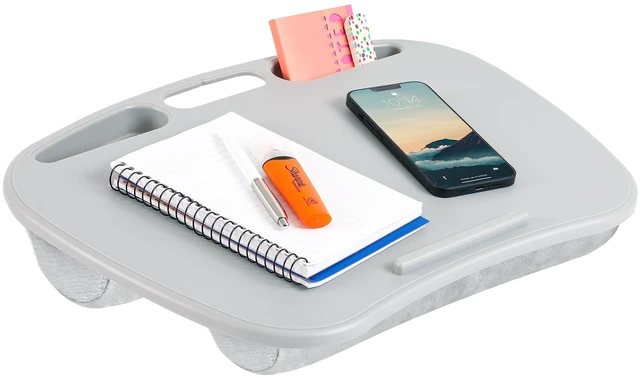 Main image of MyDesk Lap Desk Cool Gray, Fits 15.6 Laptops Built-In Device Ledge, Dual Storage Wells, Airflow Dual-Bolster Microbead Cushion, Carry Handle