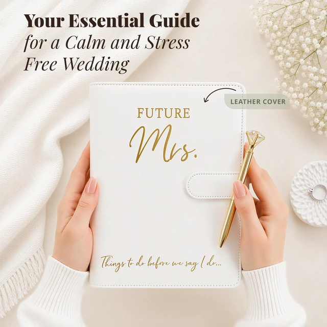 Alt view image 2 of 7 - Wedding Planner Book and Organizer - Faux Leather 'Future Mrs' Wedding Planning Book and Organizer I Wedding Binder with Pen & Bookmark. Includes Bridal Countdown Calendar I Designed in USA