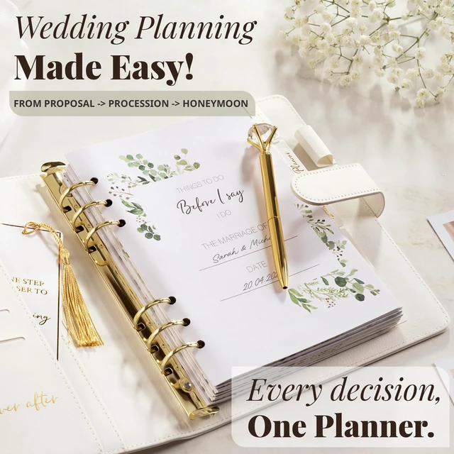Alt view image 3 of 7 - Wedding Planner Book and Organizer - Faux Leather 'Future Mrs' Wedding Planning Book and Organizer I Wedding Binder with Pen & Bookmark. Includes Bridal Countdown Calendar I Designed in USA