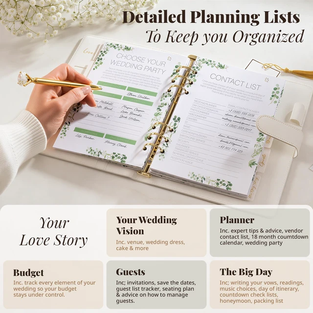 Alt view image 4 of 7 - Wedding Planner Book and Organizer - Faux Leather 'Future Mrs' Wedding Planning Book and Organizer I Wedding Binder with Pen & Bookmark. Includes Bridal Countdown Calendar I Designed in USA