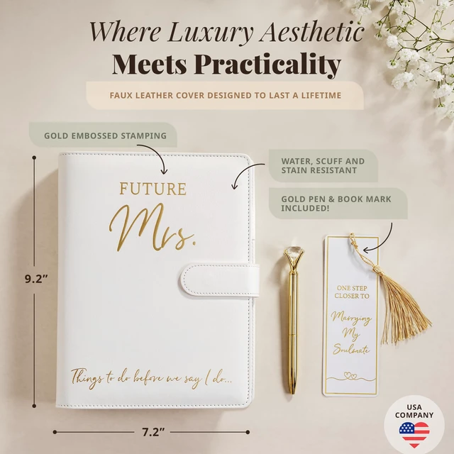Alt view image 5 of 7 - Wedding Planner Book and Organizer - Faux Leather 'Future Mrs' Wedding Planning Book and Organizer I Wedding Binder with Pen & Bookmark. Includes Bridal Countdown Calendar I Designed in USA