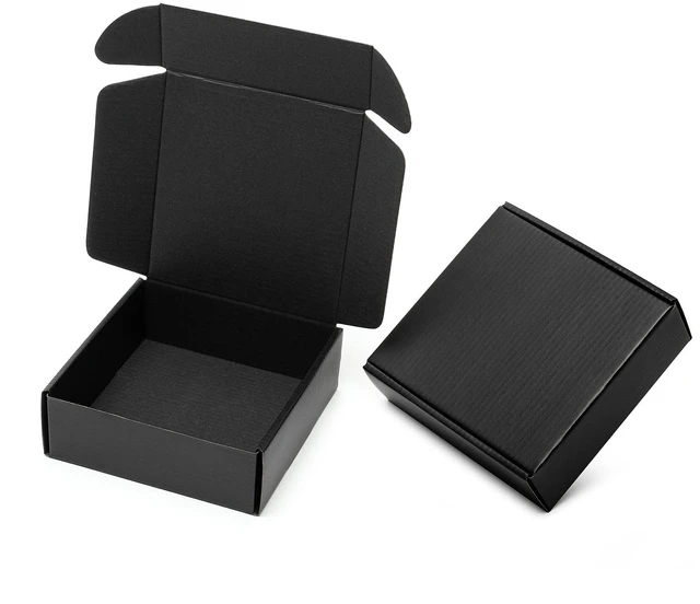 Main image of 6x6x2" Small Black Shipping Boxes - 24 Pack Corrugated Cardboard Mailing Box Packaging for Small Business - Tab Locking Literature Mailer Flat Empty Gift Packing Supplies