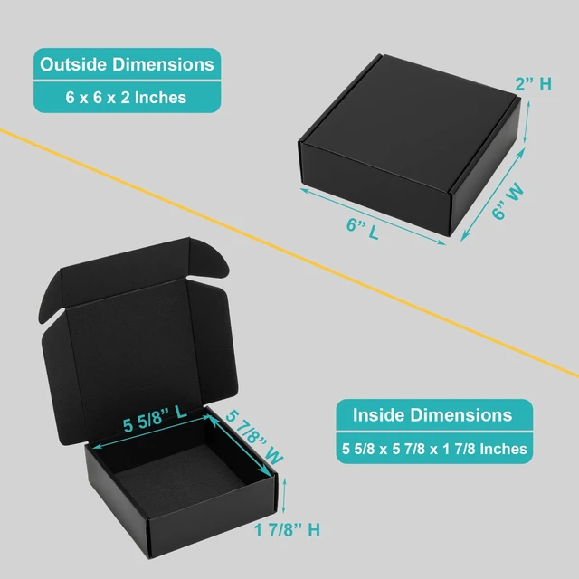 Alt view image 2 of 7 - 6x6x2" Small Black Shipping Boxes - 24 Pack Corrugated Cardboard Mailing Box Packaging for Small Business - Tab Locking Literature Mailer Flat Empty Gift Packing Supplies