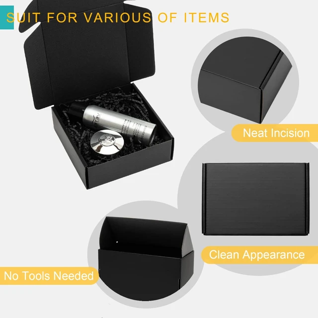 Alt view image 4 of 7 - 6x6x2" Small Black Shipping Boxes - 24 Pack Corrugated Cardboard Mailing Box Packaging for Small Business - Tab Locking Literature Mailer Flat Empty Gift Packing Supplies