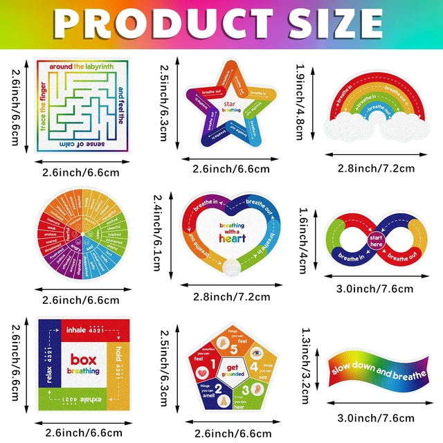 Alt view image 2 of 5 - 72 Pcs Anxiety Sensory Breathing Stickers,Bright Color Adults Fidget Mindfulness 9 Styles Calm down Items mental health stickers Anxiety Relief Breathing Exercises