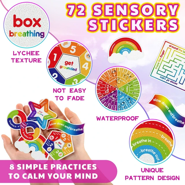 Alt view image 3 of 5 - 72 Pcs Anxiety Sensory Breathing Stickers,Bright Color Adults Fidget Mindfulness 9 Styles Calm down Items mental health stickers Anxiety Relief Breathing Exercises