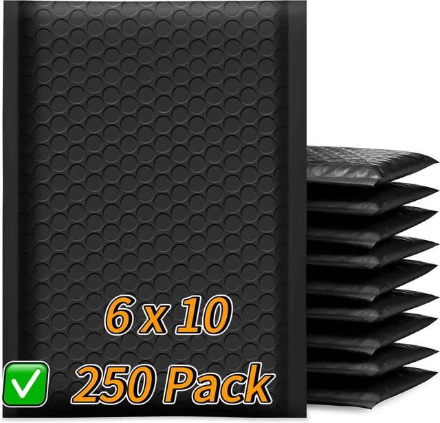 Main image of Poly Bubble Mailers 6x10 250 Pack Usable Size 6x9 Black Waterproof Self Seal Adhesive Shipping Bags, Cushioning Padded Envelopes for Shipping, Mailing,Small Business Supplies