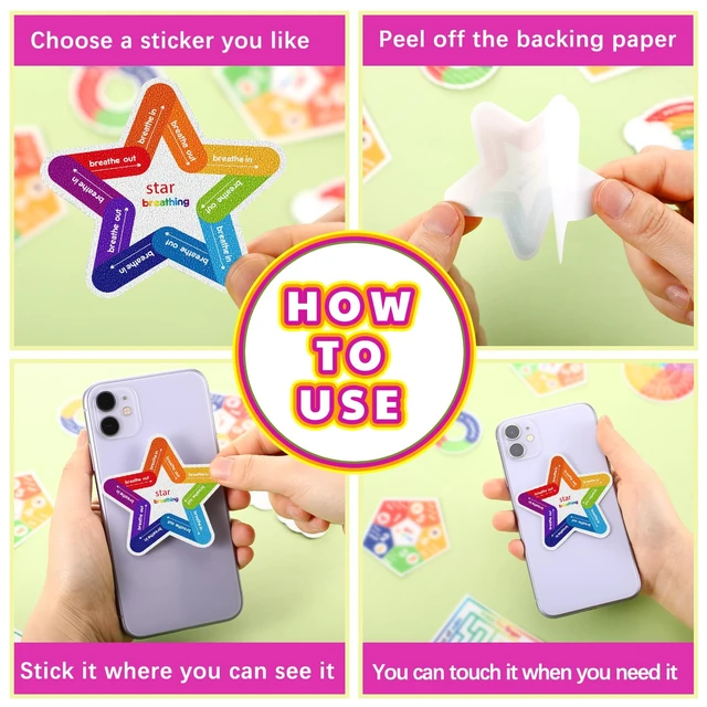 Alt view image 4 of 5 - 72 Pcs Anxiety Sensory Breathing Stickers,Bright Color Adults Fidget Mindfulness 9 Styles Calm down Items mental health stickers Anxiety Relief Breathing Exercises