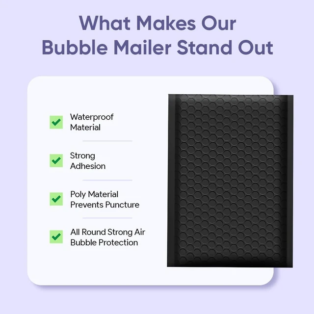 Alt view image 3 of 6 - Poly Bubble Mailers 6x10 250 Pack Usable Size 6x9 Black Waterproof Self Seal Adhesive Shipping Bags, Cushioning Padded Envelopes for Shipping, Mailing,Small Business Supplies