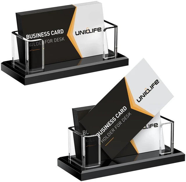 Main image of 2 Pack Acrylic Business Card Holder for Desk, 60 Card Capacity 1 Slot Clear Horizontal Business Card Stand for Men & Women Desktop Name Card Display Stand Card Organizer Office