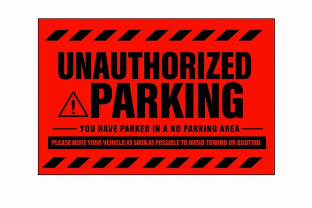 Main image of Tow Warning Stickers Hard to Remove, Red Unauthorized Parking, 8x5 100 pk