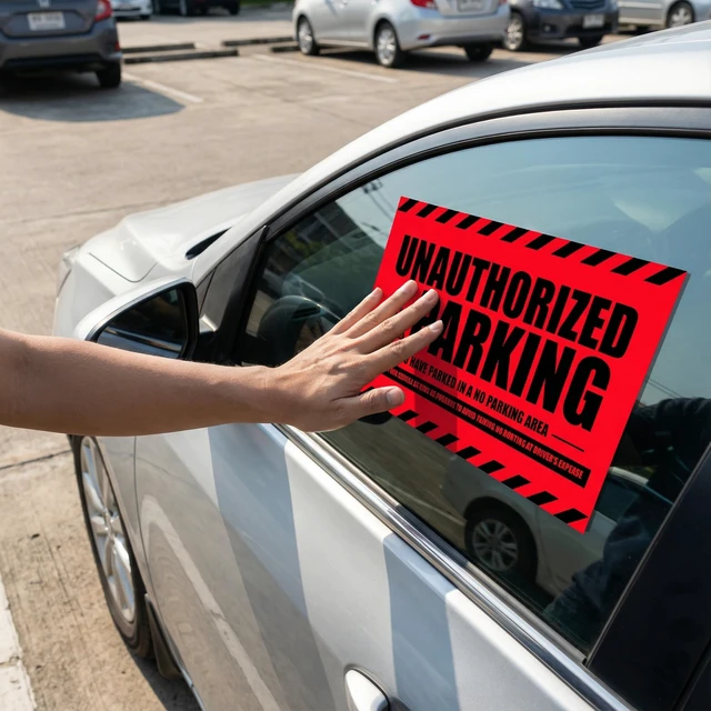 Alt view image 3 of 7 - Tow Warning Stickers Hard to Remove, Red Unauthorized Parking, 8x5 100 pk