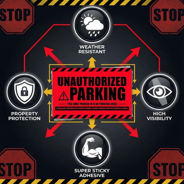 Alt view image 4 of 7 - Tow Warning Stickers Hard to Remove, Red Unauthorized Parking, 8x5 100 pk