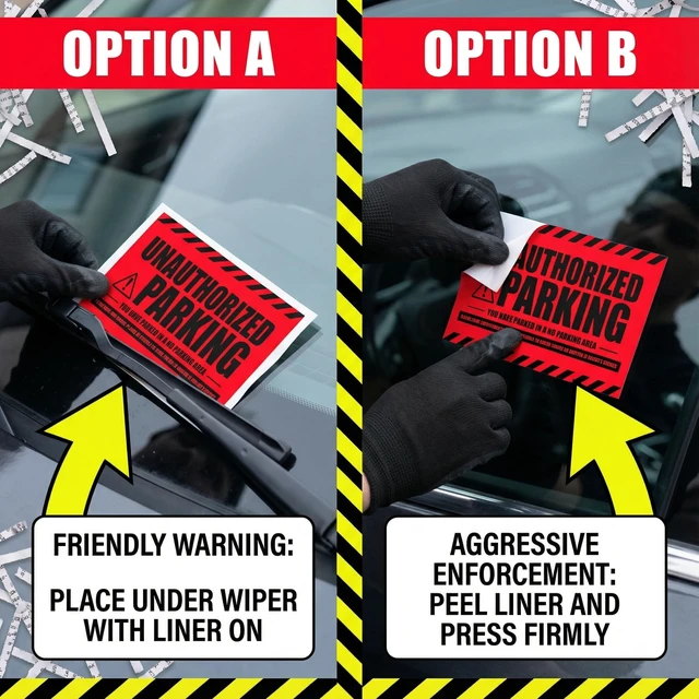 Alt view image 5 of 7 - Tow Warning Stickers Hard to Remove, Red Unauthorized Parking, 8x5 100 pk